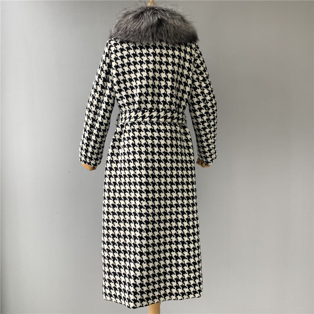 Jaxmonoy Long Style Cashmere Coat Stylish Ladies Outwear Coats With Real Fur Collars