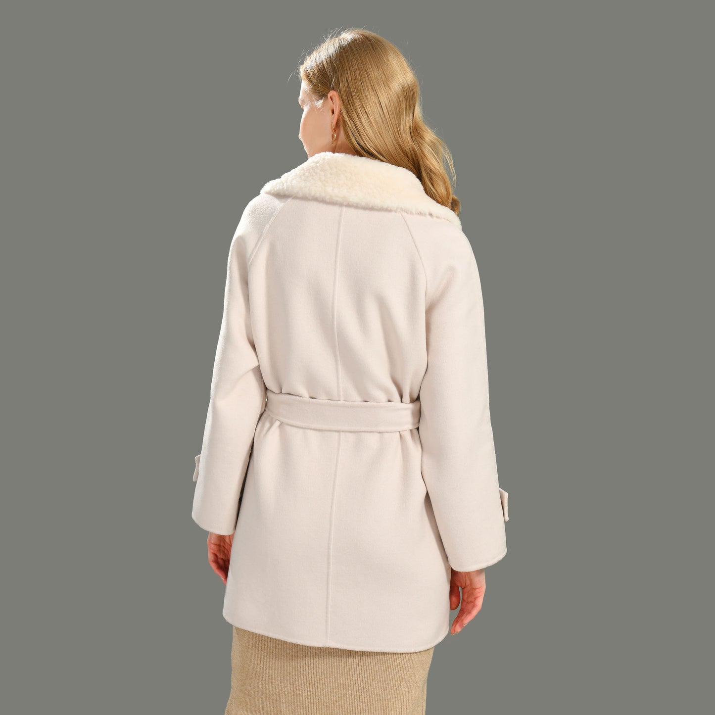 Jaxmonoy Fashion Office Ladies Mid-length Style Cashmere Coat With Sheep Fleece