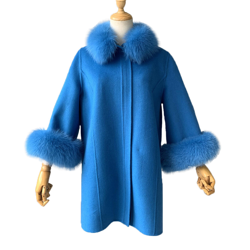 Jaxmonoy Stylish Cashmere Coat With Real Fur Collar And Cuffs Short Style
