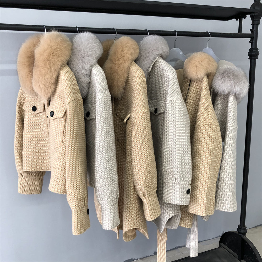 Jaxmonoy Autumn And Winter Cashmere Coat With Real Big Fur Collar