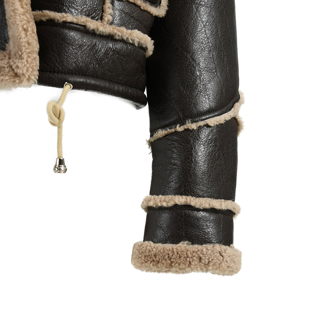 Genuine Shearling Jacket With Real Lamb Fur Lining Winter Womens