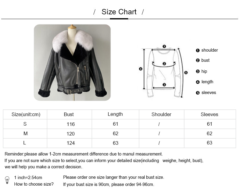 Shearling Coat With Real Fox Fur Collar Leather Jacket For Women