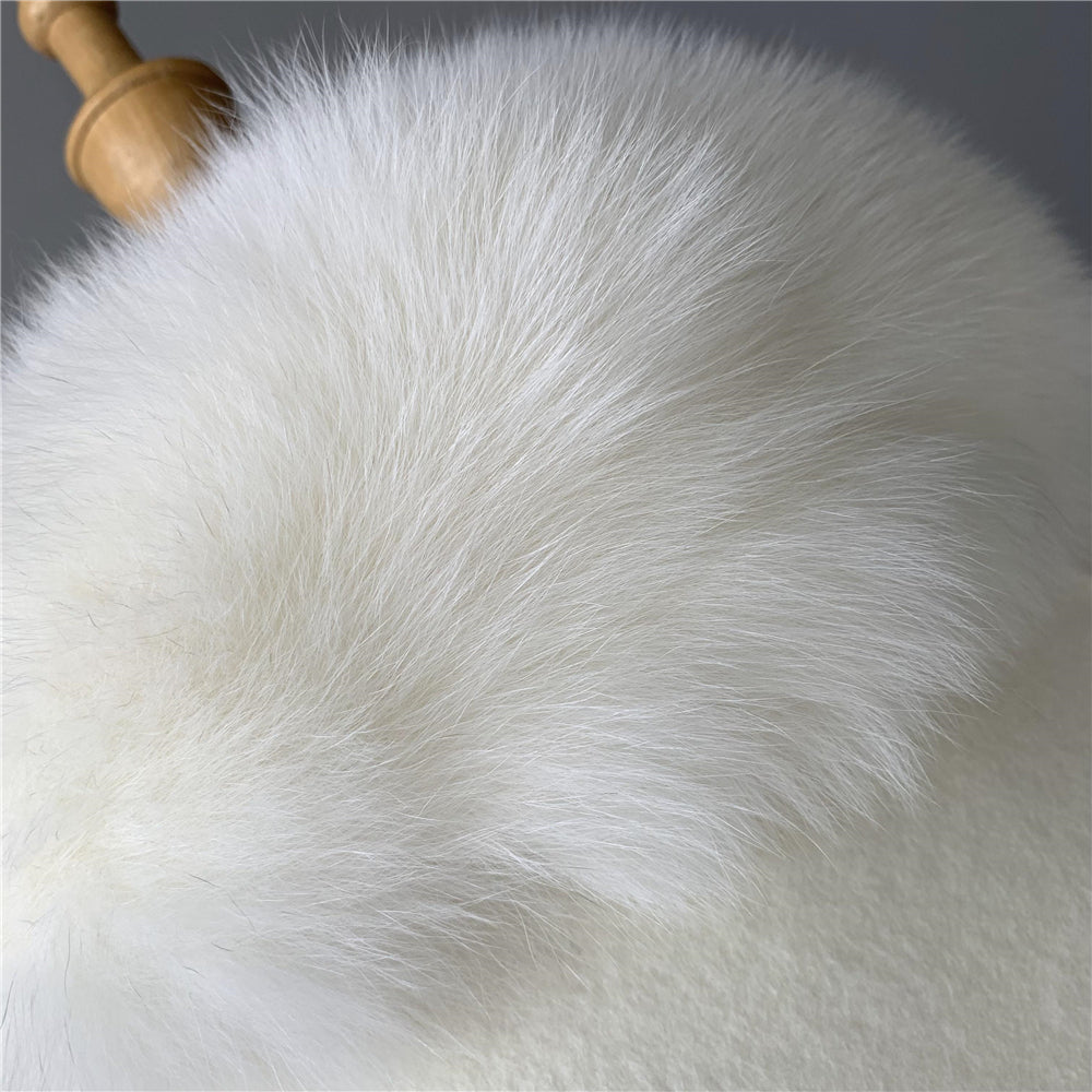 Jaxmonoy Fashionable Women Cashmere Coat With Big Real Fur Collar And Cuffs