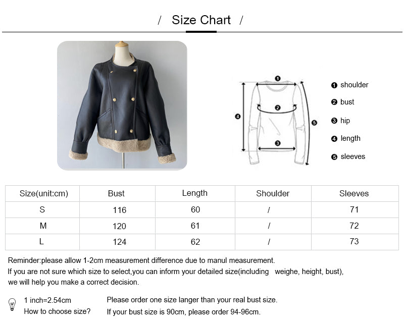 Winter Warm Crew Neck Leather Jacket With Lamb Fur High Quality Sheepskin