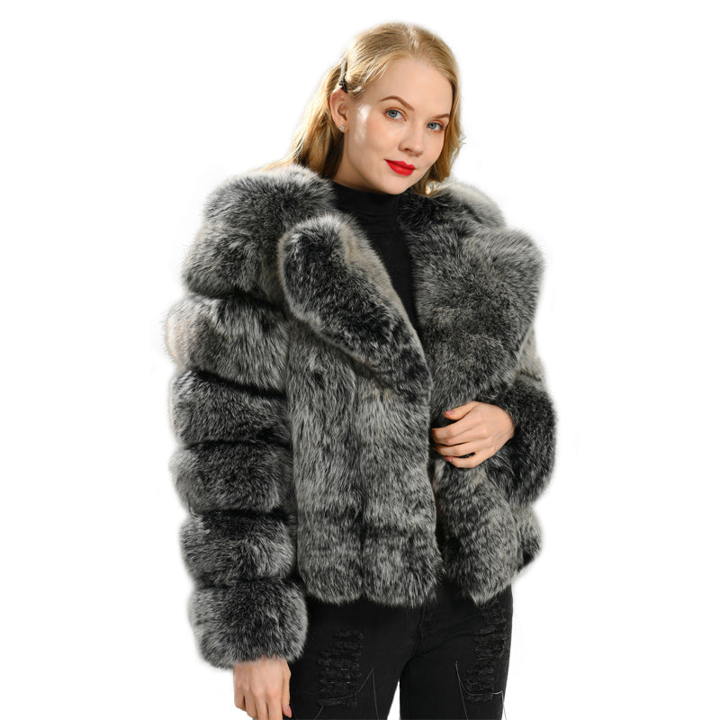 Jaxmonoy Fashion Wholesale Genuine Fox Fur Coat Women Winter Outwear Real Fox Fur Coat