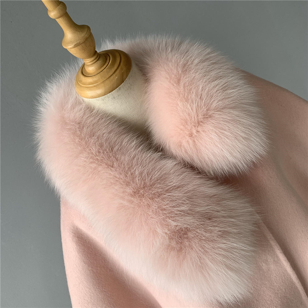 Jaxmonoy New Style Cashmere Coat With Real Fur Collar And Cuffs Woolen Overcoat