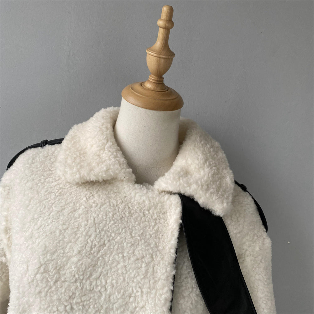Genuine Shearling Coat With Belt Design Wholesale Custom Sheepskin Coat