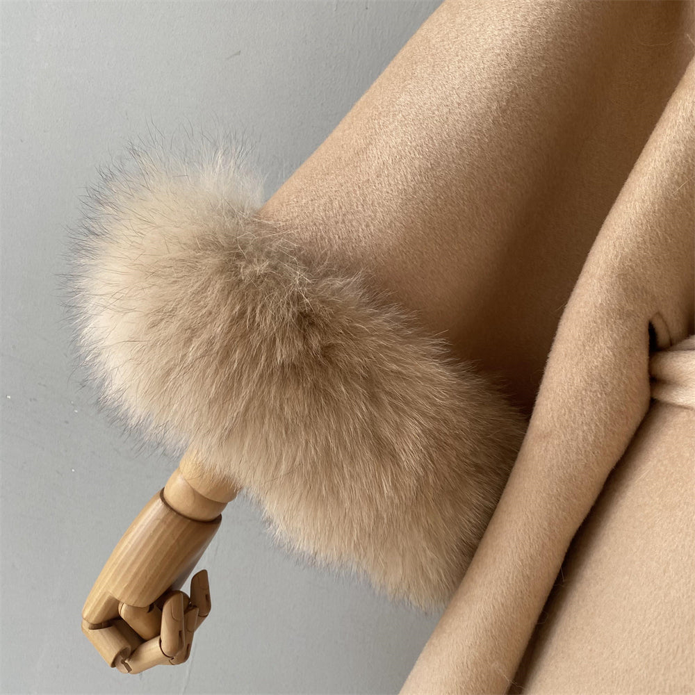 Winter Double-sided Cashmere Coat With Luxury Fox Fur Collar High Quality Cashmere Wool Blend Coats For Women