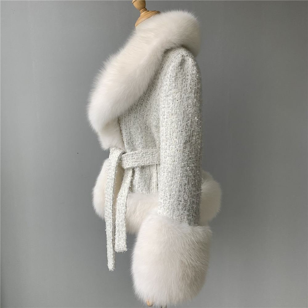 Jaxmonoy Popular Cashmere Coat With Real Fox Fur Collar And Cuffs
