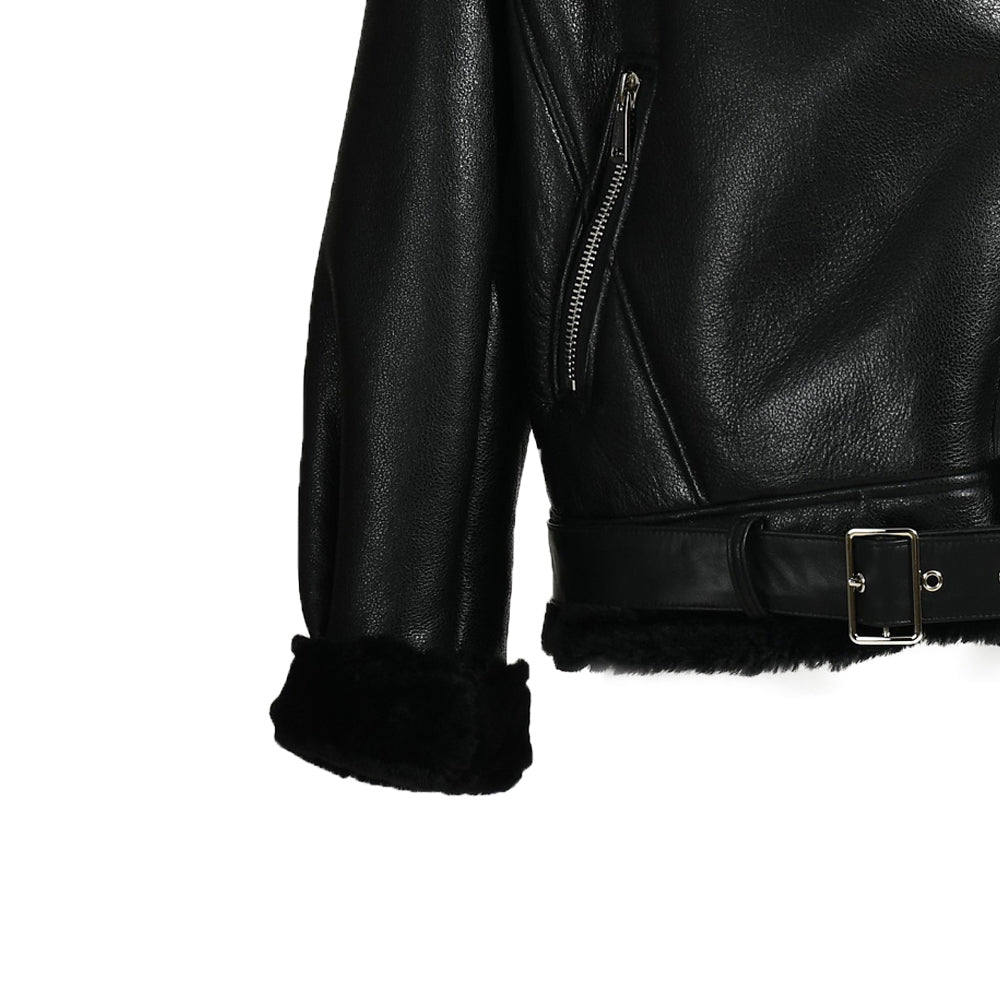 Shearling Coat With Real Fox Fur Collar Leather Jacket For Women