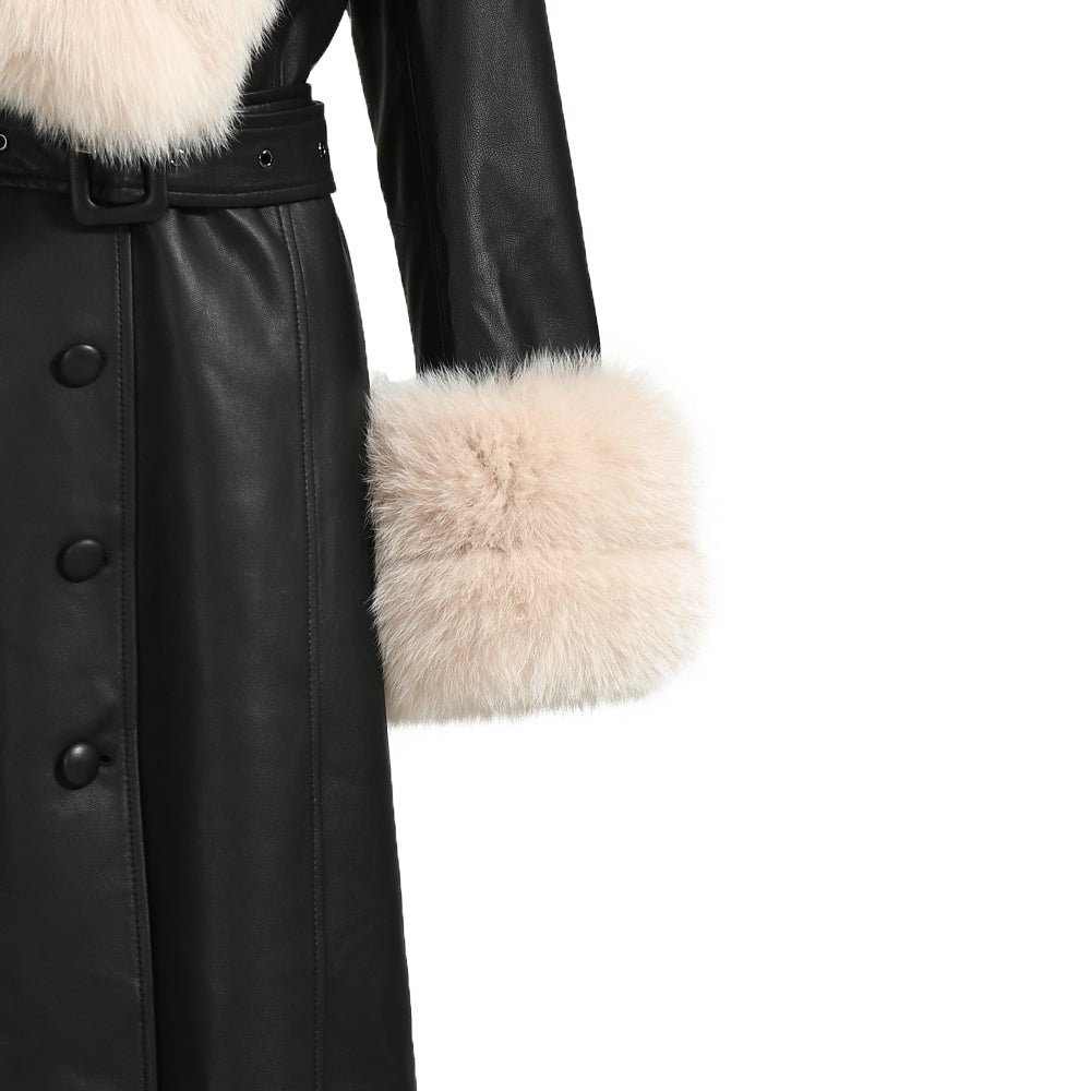 Long Leather Coats With Fur Collar And Cuffs Sheepskin Leather Jackets Unisex