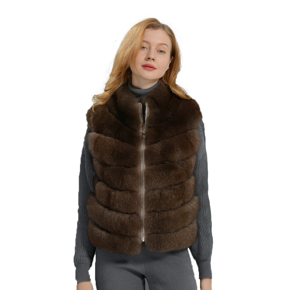 Jaxmonoy Fashionable Real Fluffy Fox Fur Jacket Cashmere Vest