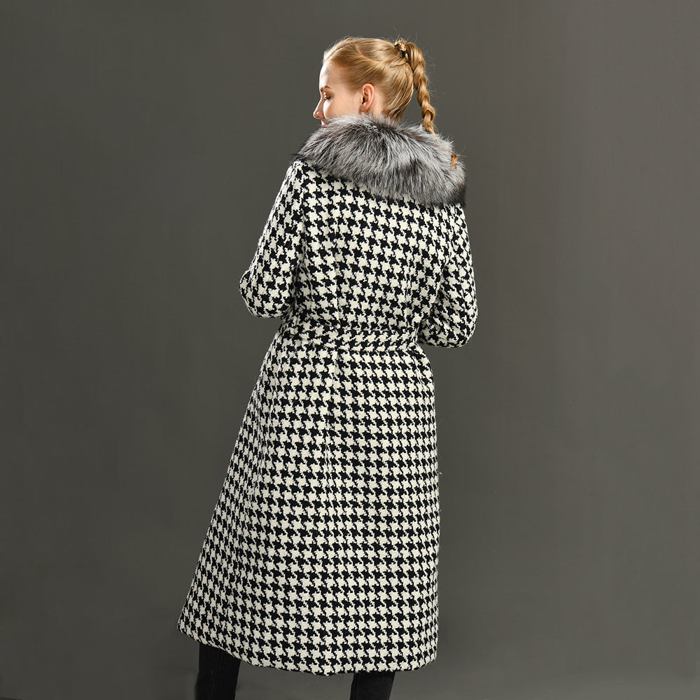 Jaxmonoy Long Style Cashmere Coat Stylish Ladies Outwear Coats With Real Fur Collars