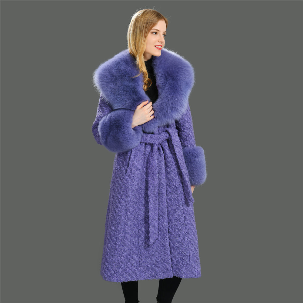 Jaxmonoy Popular Cashmere Coat With Real Fox Fur Collar And Cuffs