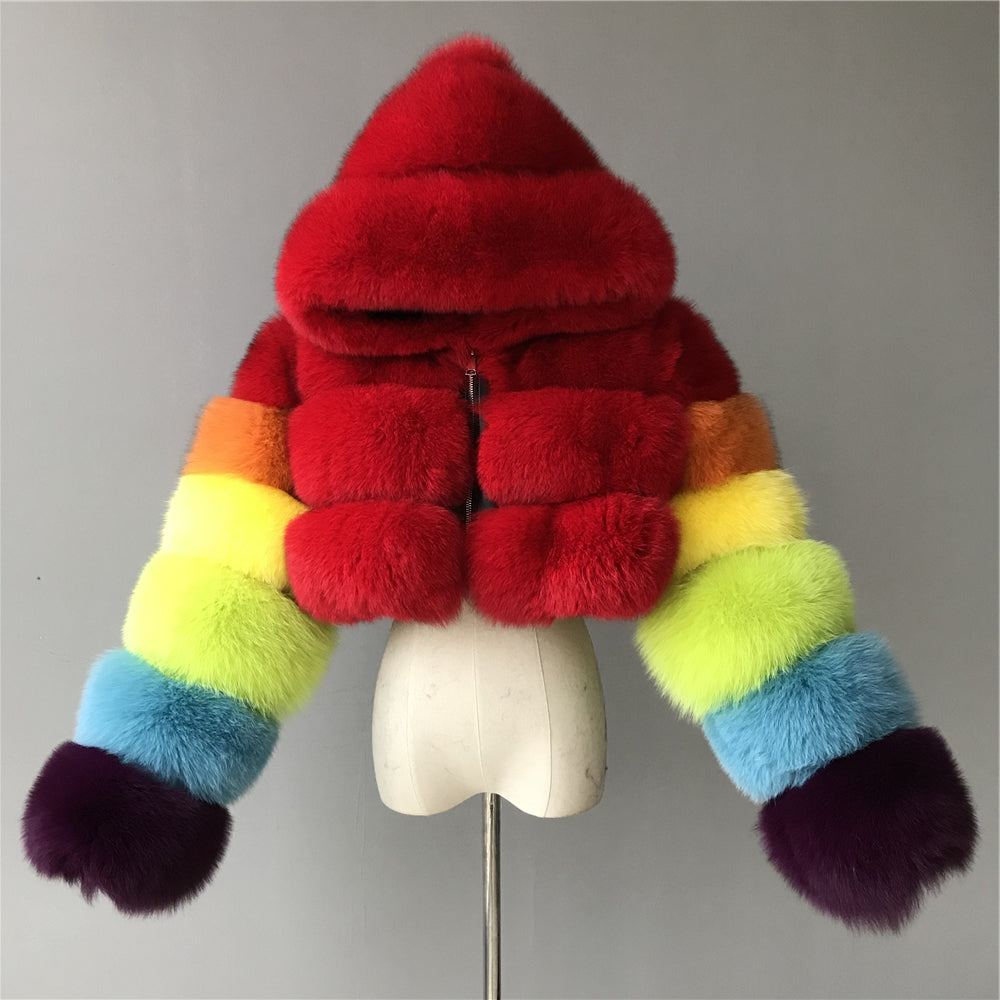 Jaxmonoy Hot Sale Wholesale Crop Style Winter Overcoat For Ladies Plus Size Real Fox Fur Coat