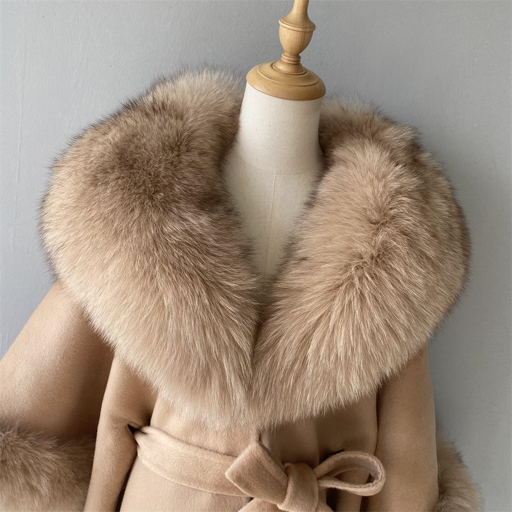 Winter Double-sided Cashmere Coat With Luxury Fox Fur Collar High Quality Cashmere Wool Blend Coats For Women
