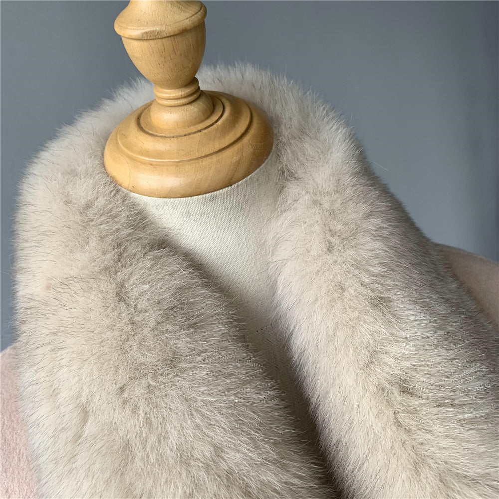Jaxmonoy Women Cashmere Coat With Big Real Fur Collar And Sashes