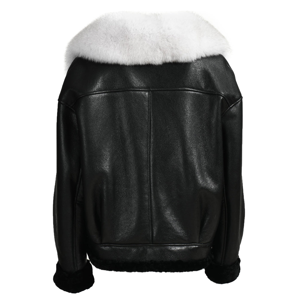 Shearling Coat With Real Fox Fur Collar Leather Jacket For Women