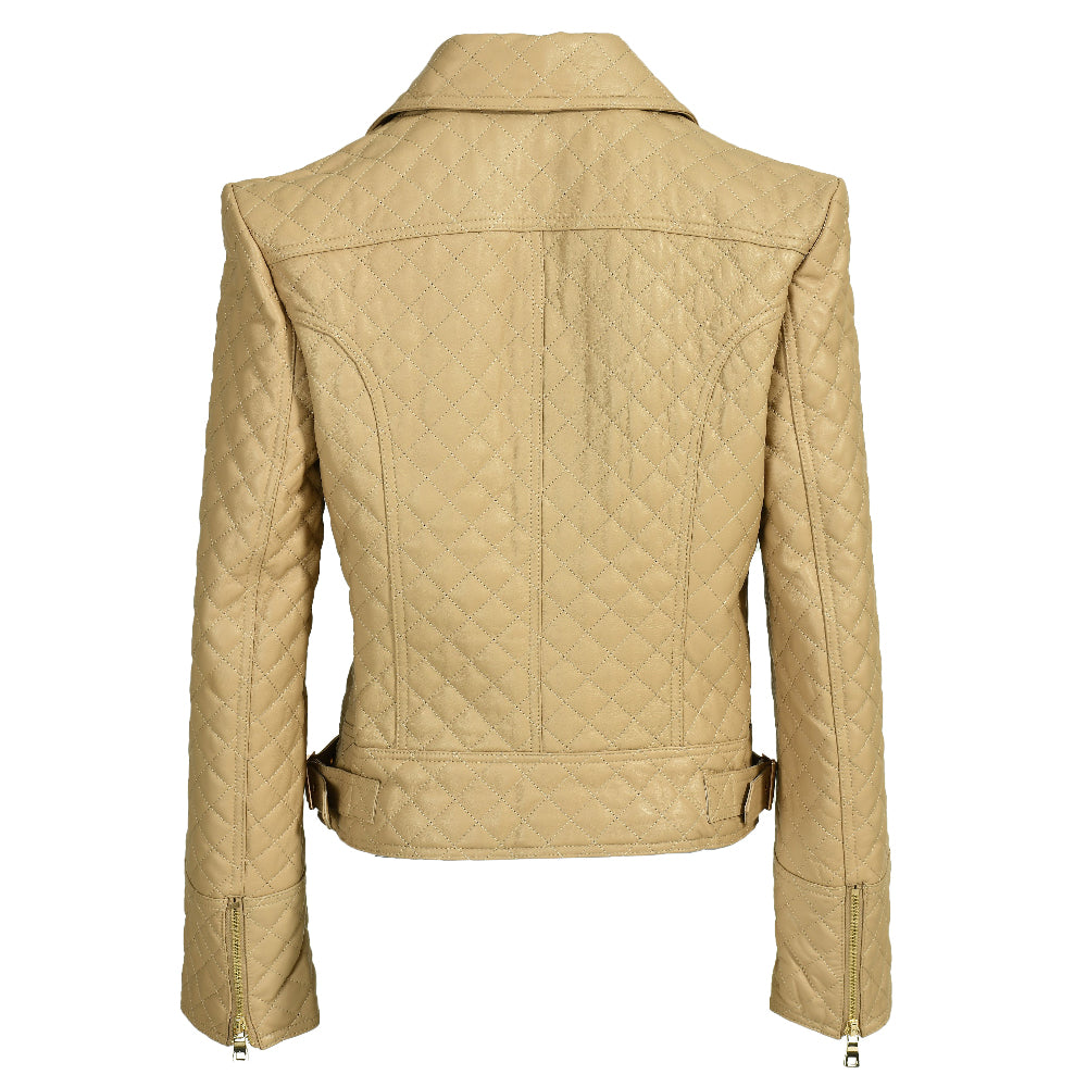 Popular Colorful Leather Coat Belt Zipper Design V-neck Genuine Leather Jacket Women