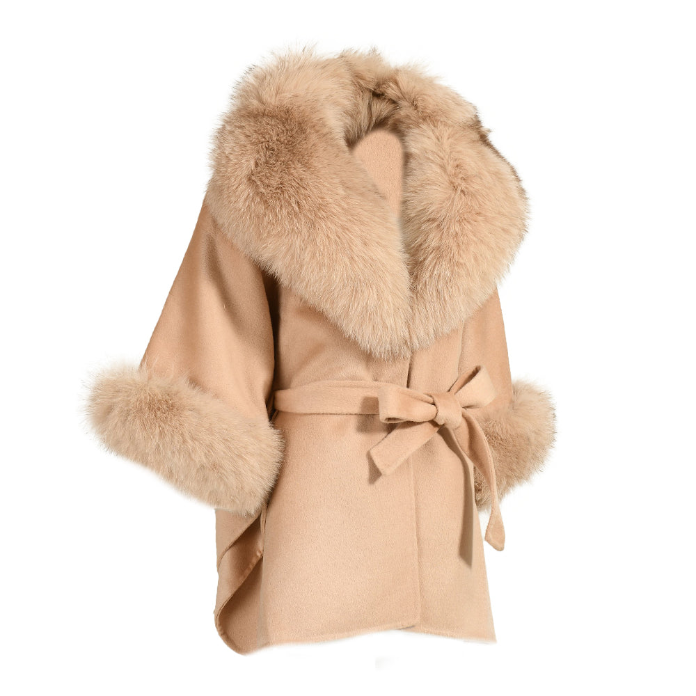 Winter Double-sided Cashmere Coat With Luxury Fox Fur Collar High Quality Cashmere Wool Blend Coats For Women