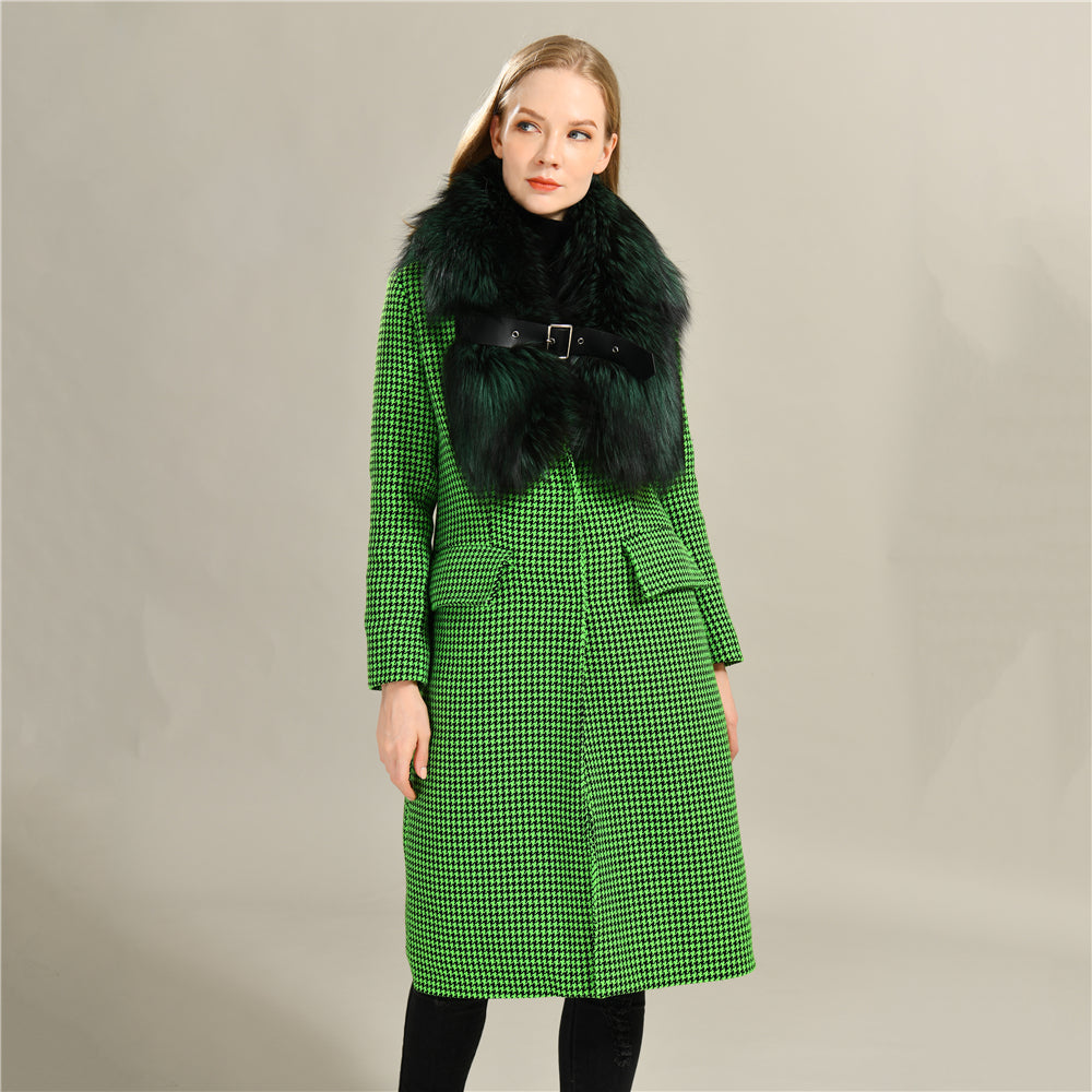 Jaxmonoy Plover Cashmere Coat With Real Fur Collar And Leather Buckle