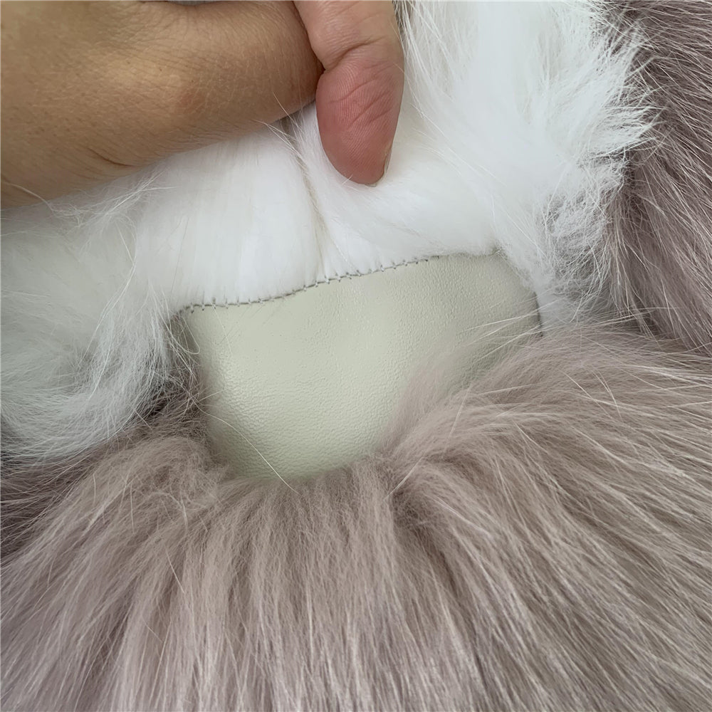 Jaxmonoy Two-color Stitching Classic Style Fashion Warm Winter Real Fox Fur Coat