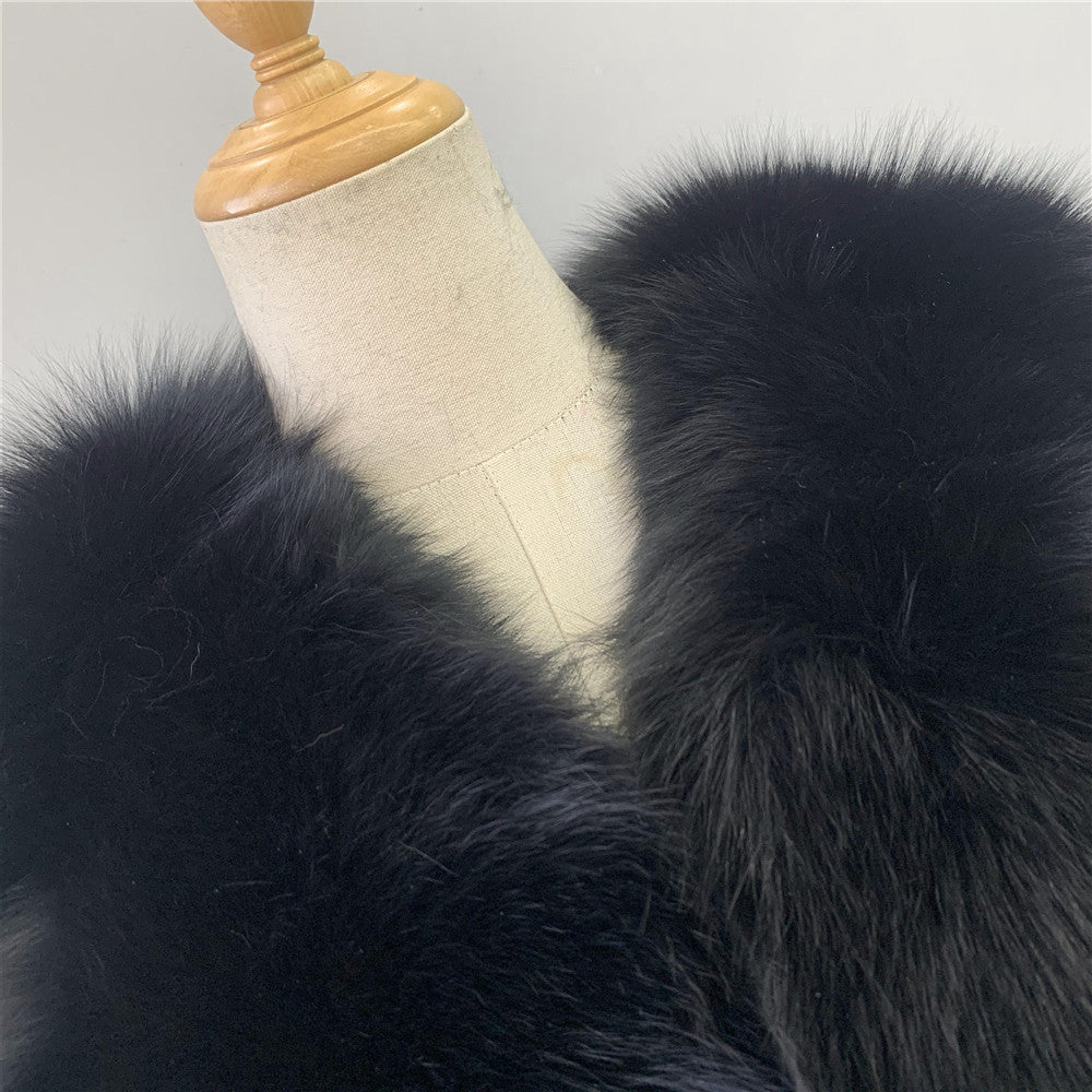 Jaxmonoy Ladies Real Fox Fur With Silver Fox Fur Coat Warm Real Fur Coat