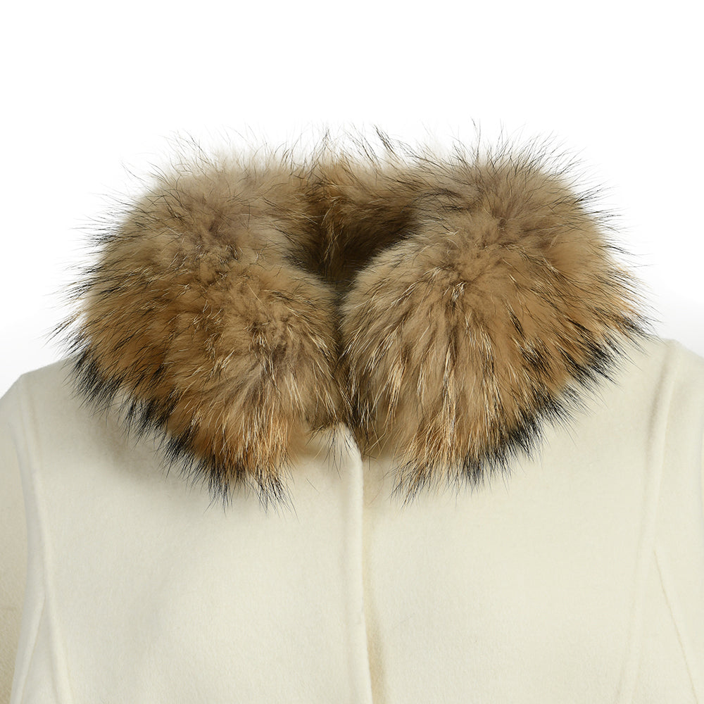 Cashmere Wool Coat With Real Raccoon Fur Collar And Cuffs Women