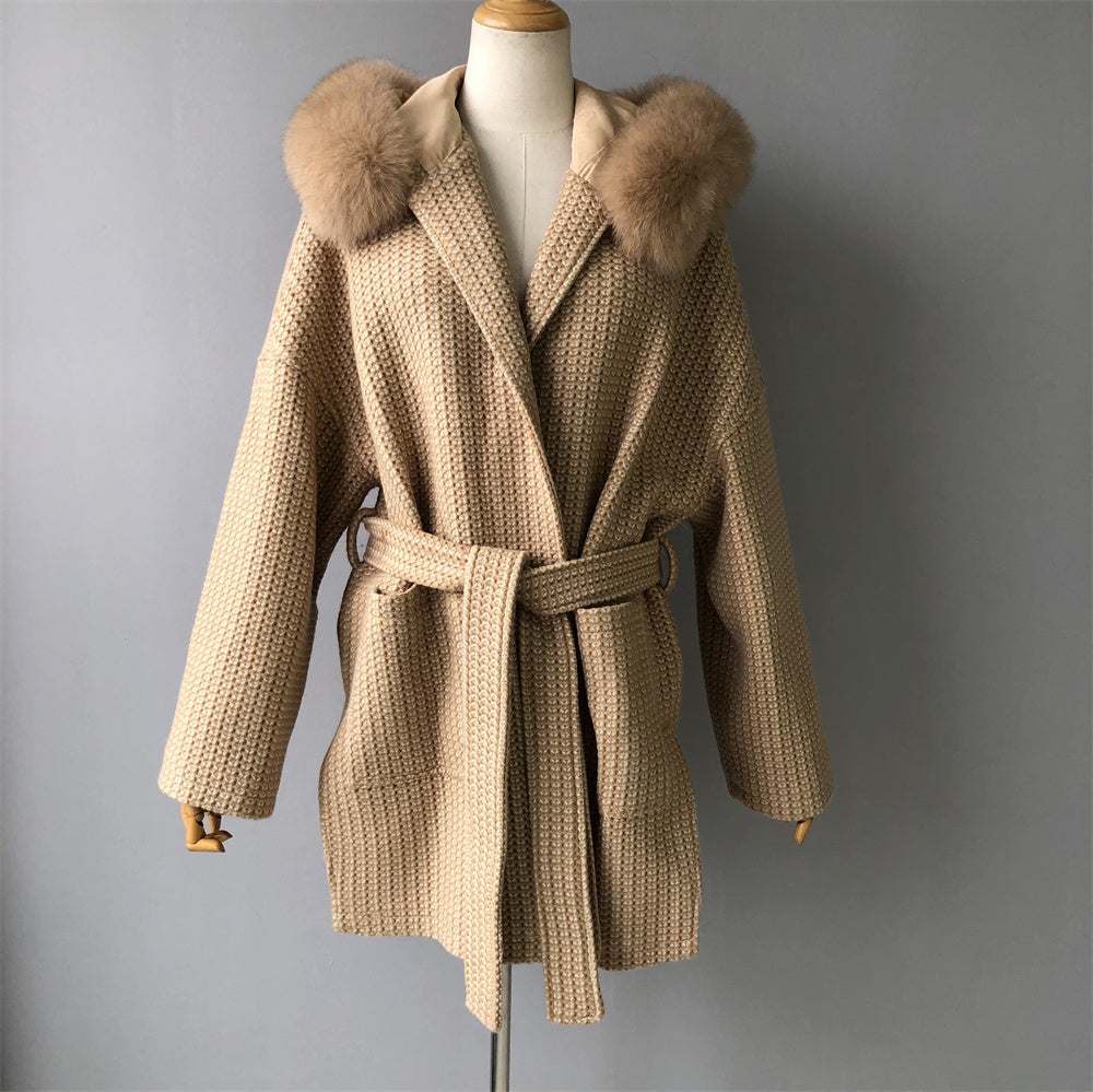 Jaxmonoy Autumn And Winter Cashmere Coat With Real Big Fur Collar
