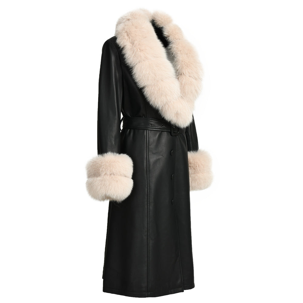 Long Leather Coats With Fur Collar And Cuffs Sheepskin Leather Jackets Unisex
