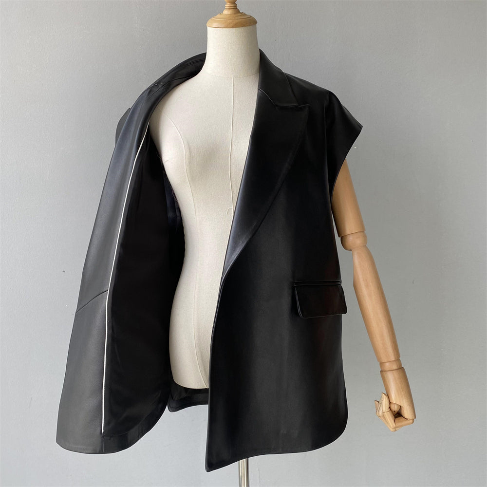 Ladies High Quality Real Sheepskin Leather Gilet Women Leather Jacket Vest