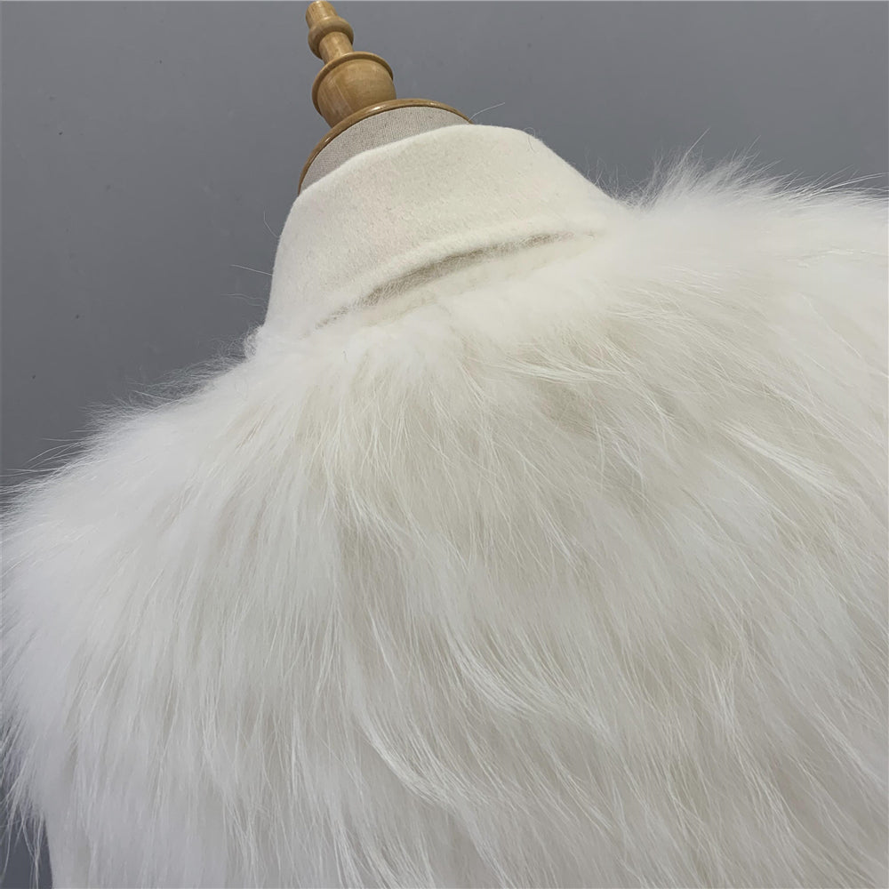 Jaxmonoy Women Cashmere Coat With Real Fur Cuffs Short Style