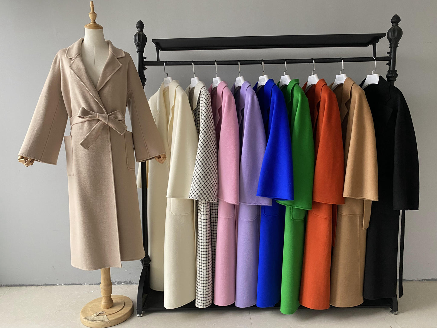 Solid Color Cashmere Coat With Big Side Pocket And Removable Belt
