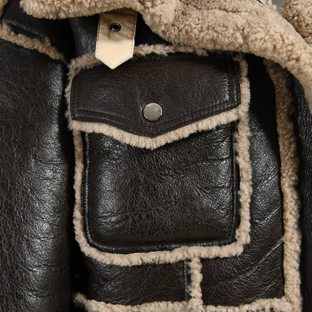Genuine Shearling Jacket With Real Lamb Fur Lining Winter Womens