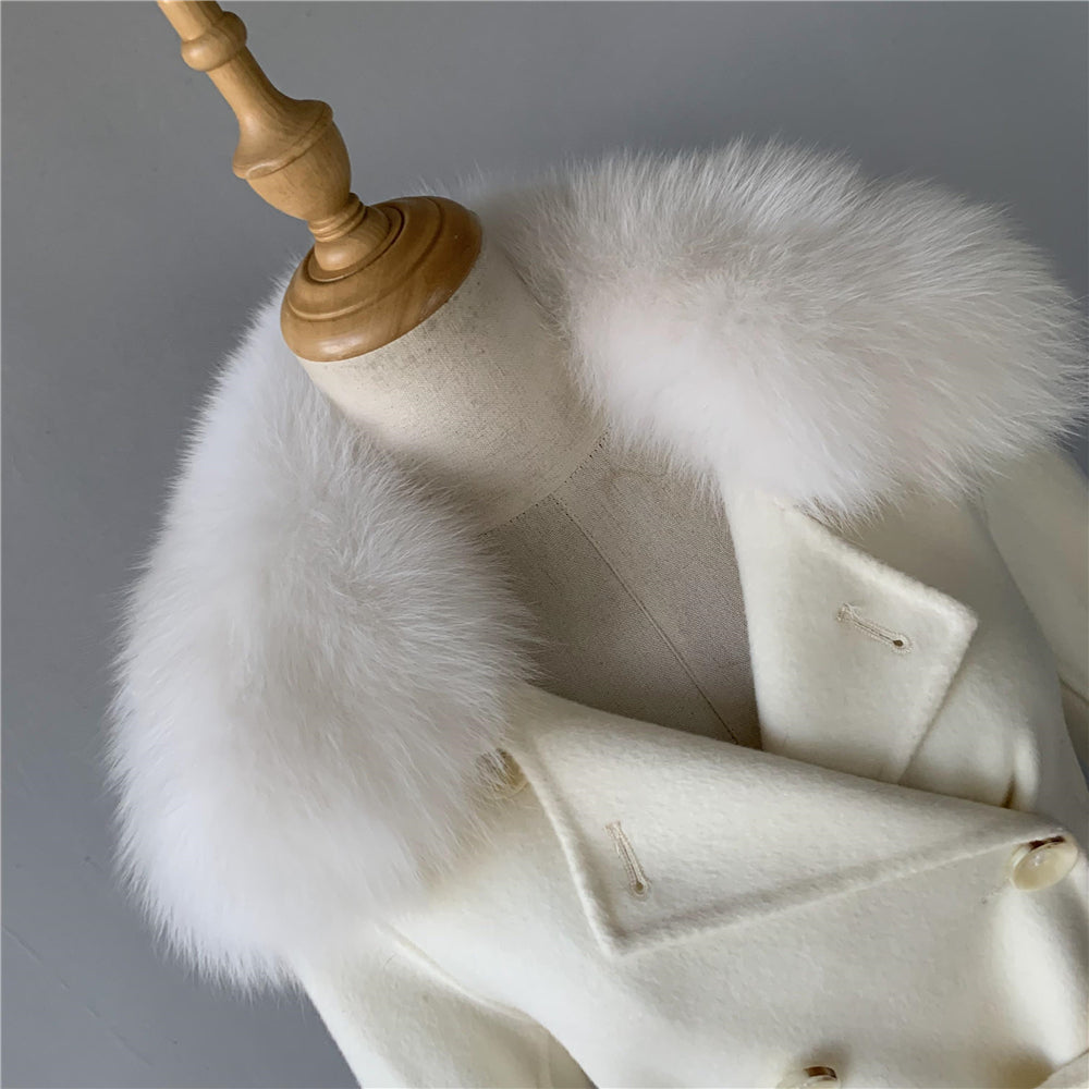 Jaxmonoy Real Fur Cashmere With Comfortable Fur Collar And Cuffs