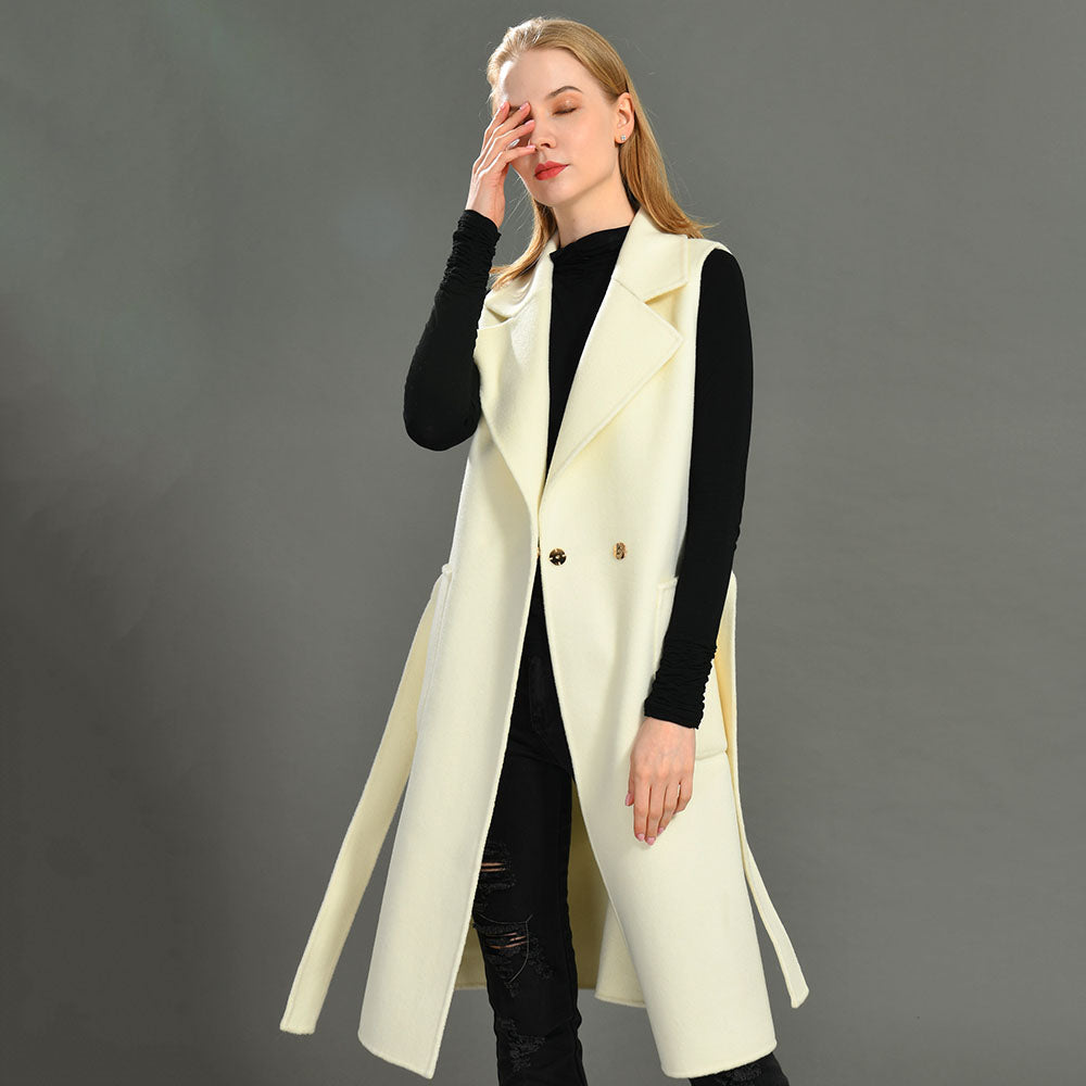 Jaxmonoy Women Cashmere Vest Modern Coat With Belt Outwear