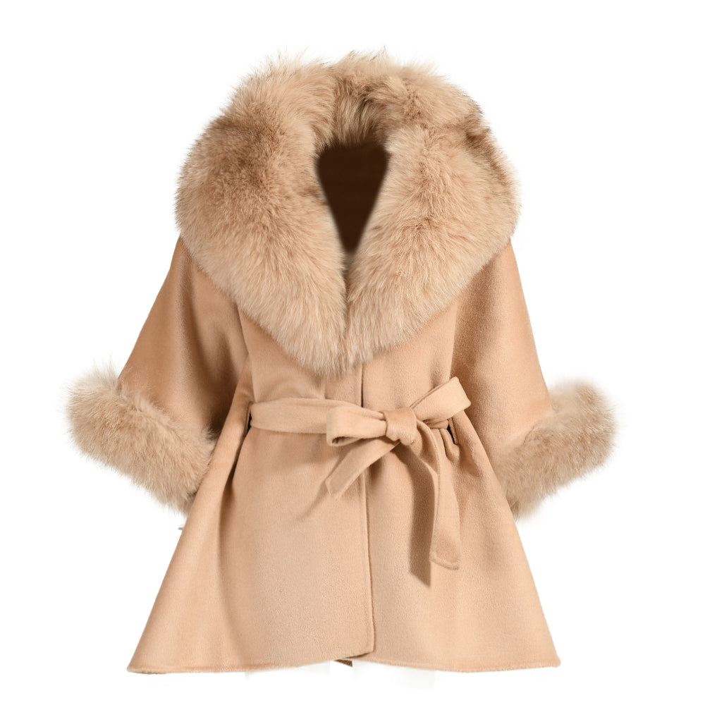 Winter Double-sided Cashmere Coat With Luxury Fox Fur Collar High Quality Cashmere Wool Blend Coats For Women