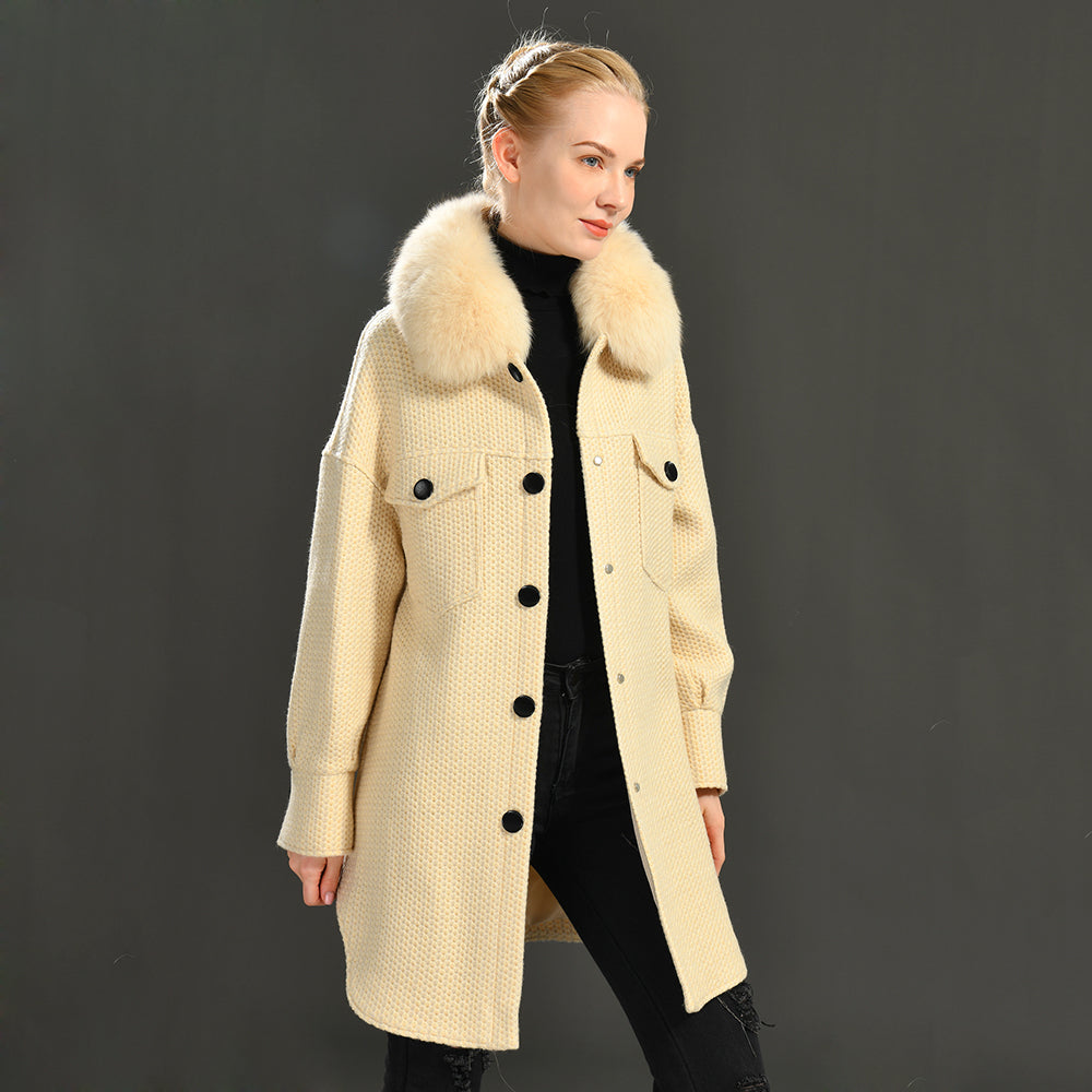 Jaxmonoy Elegant Lady Fashion Long Sleeve Turn-down Cashmere Coat