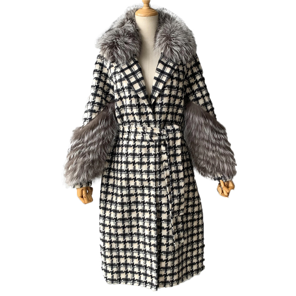 Jaxmonoy Sim Solid Cashmere Coat With Luxurious Real Fur Collar And Cuffs