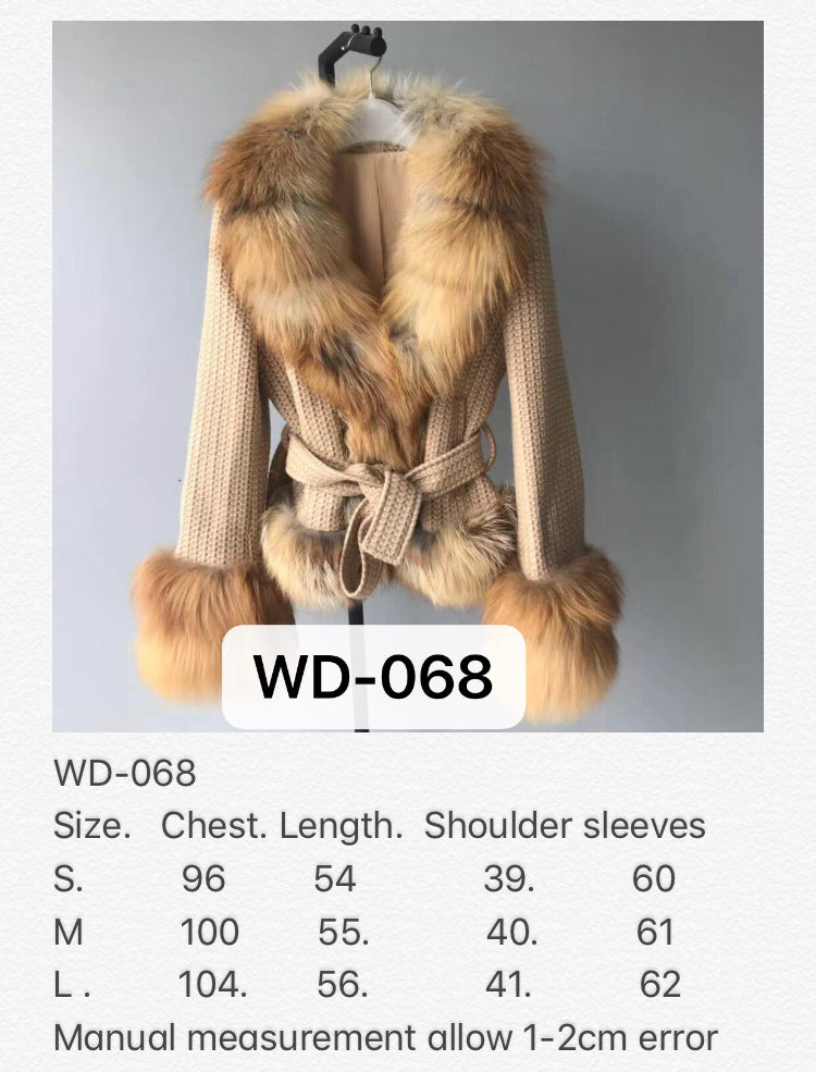 Jaxmonoy Winter Warm Short Style Cashmere Coat With Real Big Fox Fur Collar