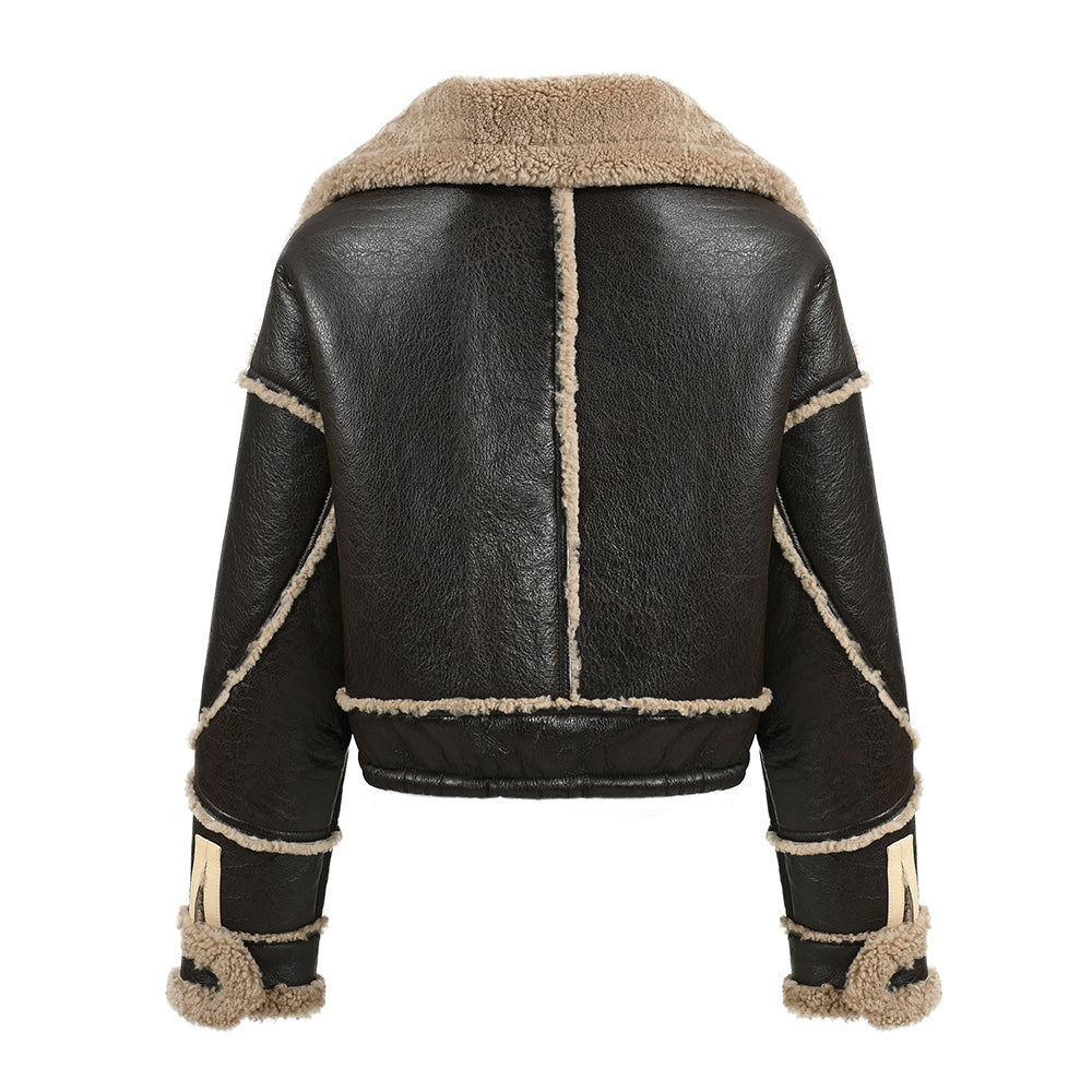 Genuine Shearling Jacket With Real Lamb Fur Lining Winter Womens