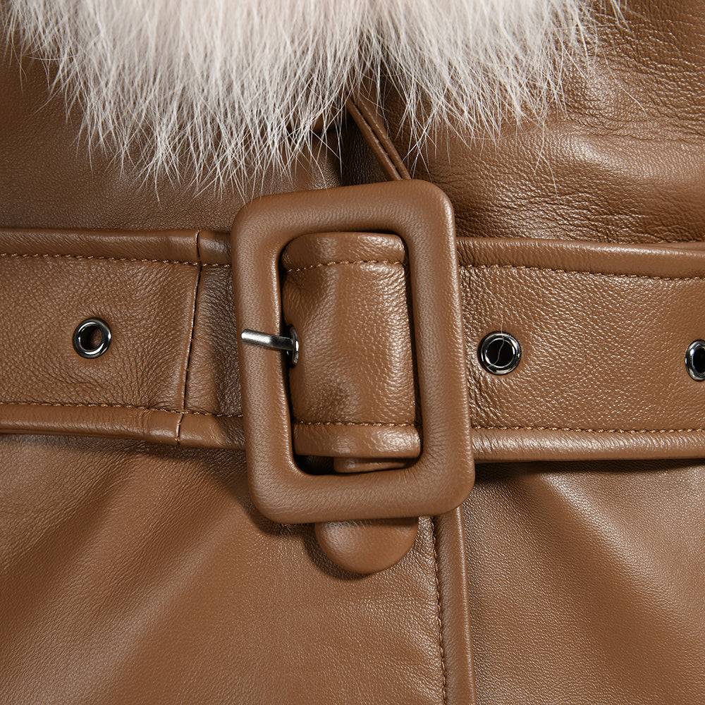Long Leather Coats With Fur Collar And Cuffs Sheepskin Leather Jackets Unisex