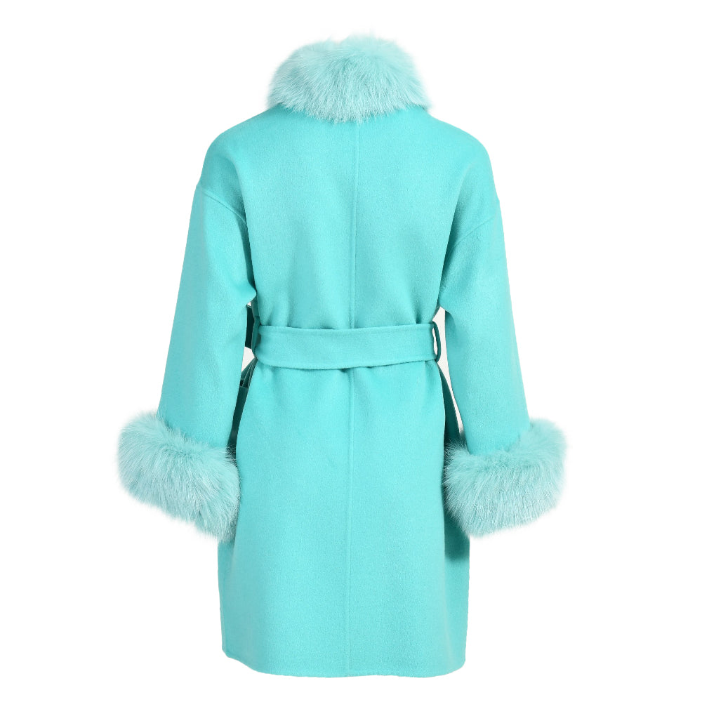 Wholesale Cashmere Coat With Real Detachable Fox Fur Scarf And Cuffs Winter High Quality Wool Blend Coats For Women