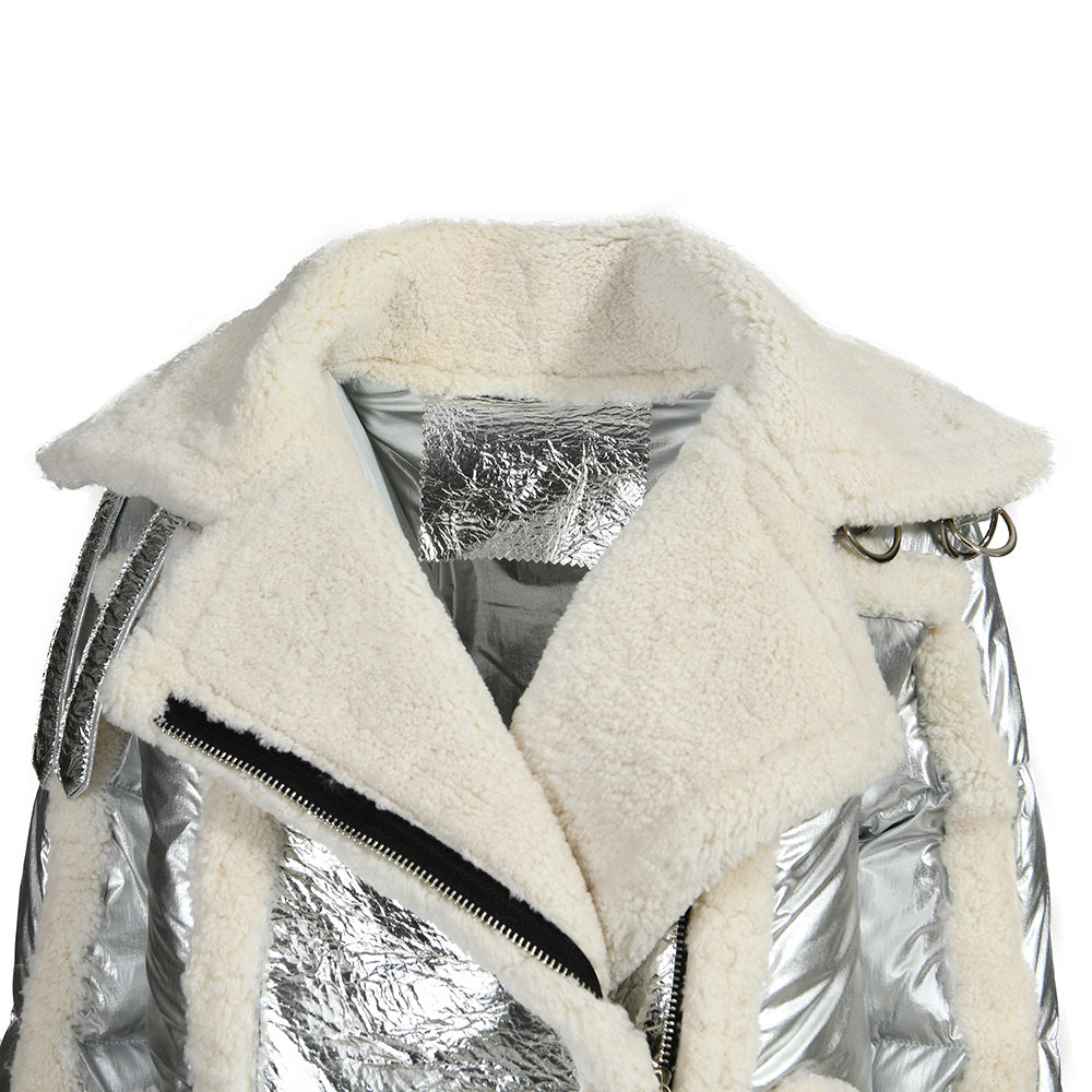 New Style Genuine Shearling Jacket With Sheep Fur Winter Fashion Women Sheepskin Shearling Leather Coat