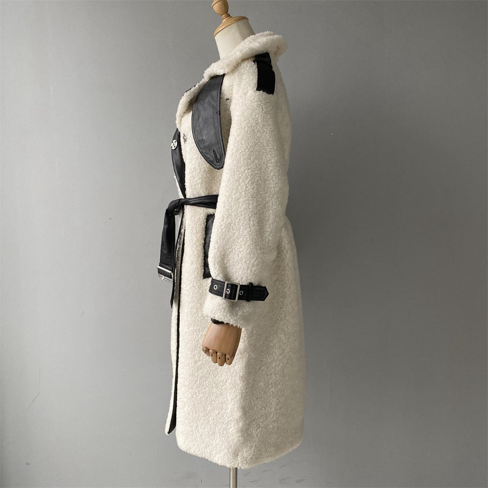 Genuine Shearling Coat With Belt Design Wholesale Custom Sheepskin Coat