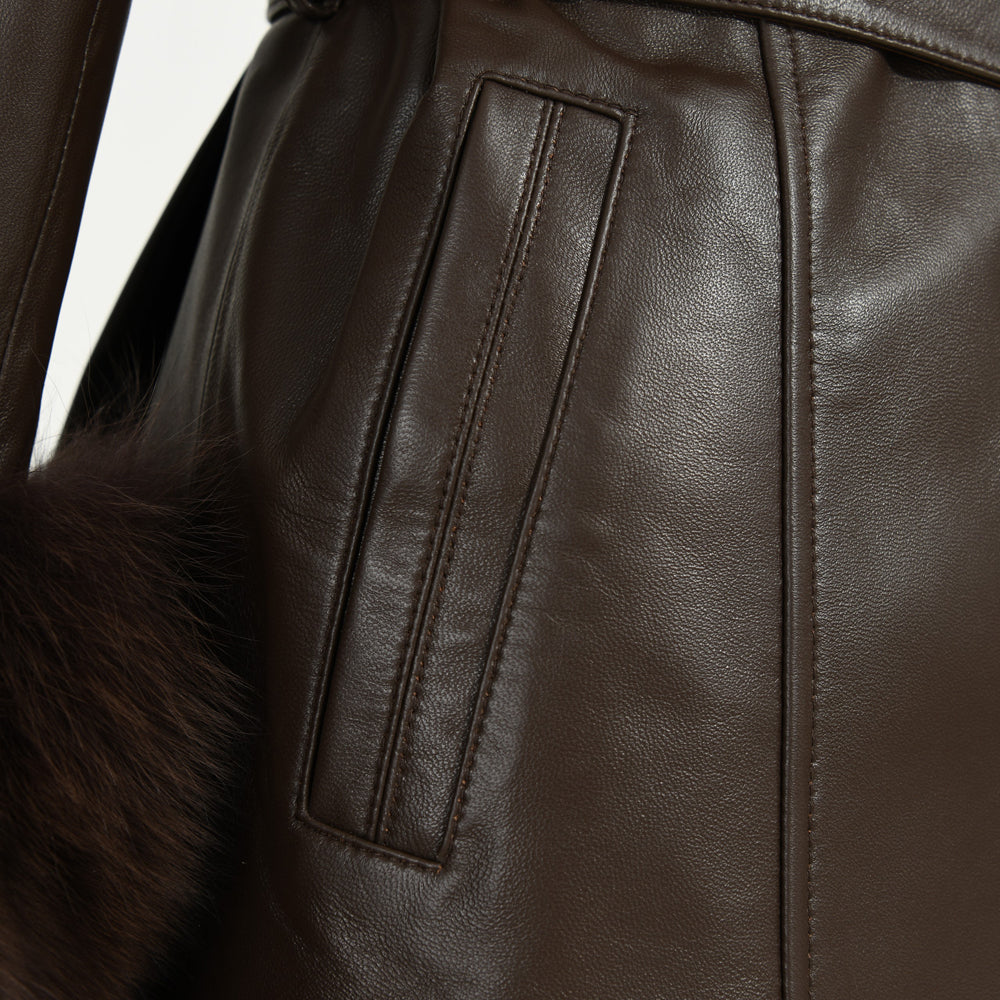 Regular Length Genuine Sheepskin Leather Coat With Real Fox Fur Collar And Cuffs Winter Women Leather Jacket Genuine