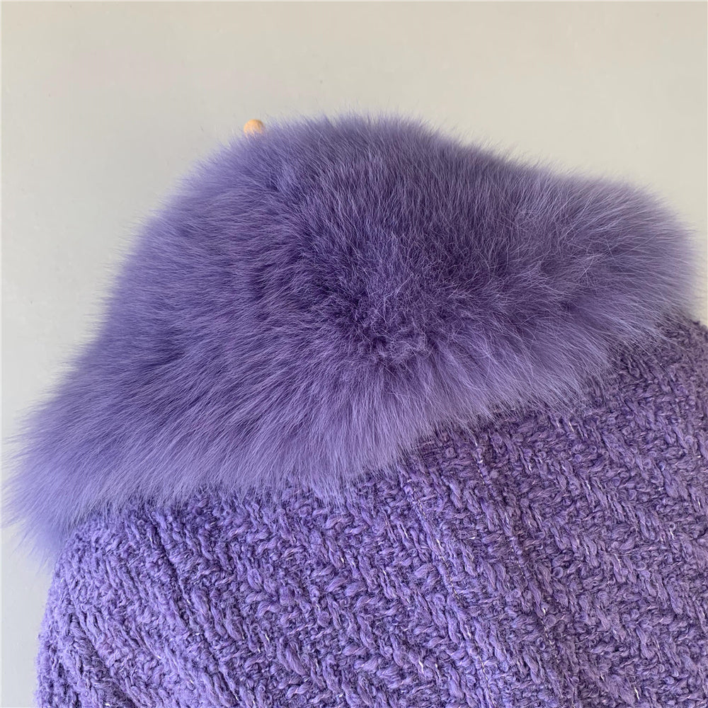 Jaxmonoy Popular Cashmere Coat With Real Fox Fur Collar And Cuffs