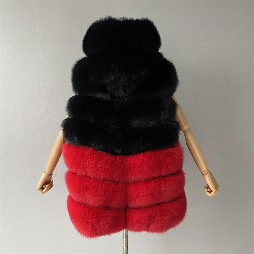 Warm Winter Wholesale Mixed Color Real Fox Fur Gilet Vest With Hood Design Fashion Women Fox Fur Vest Real