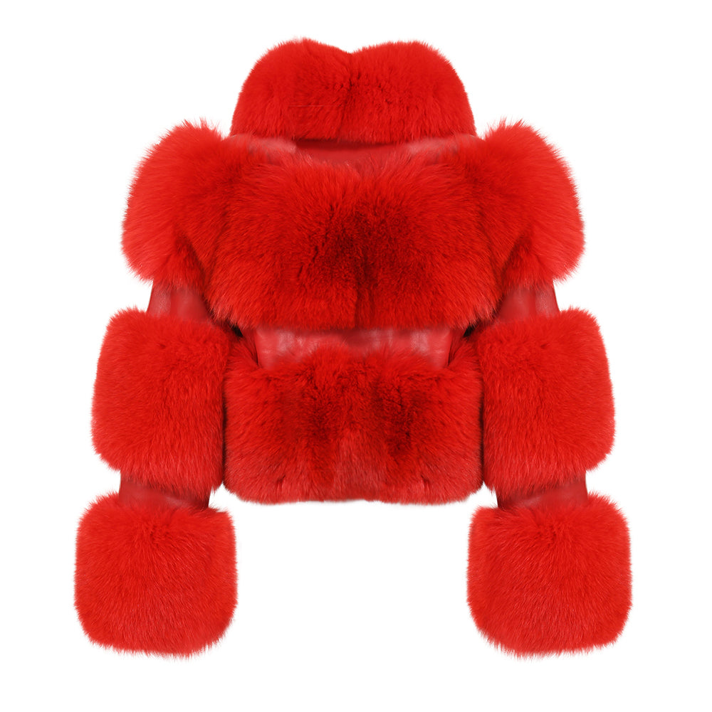Winter Warm Real Fluffy Woman Cropped Fox Fur Jacket