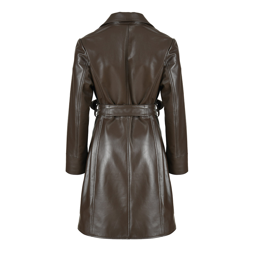 Custom Color Real Sheepskin Leather Coat With Belt 2023